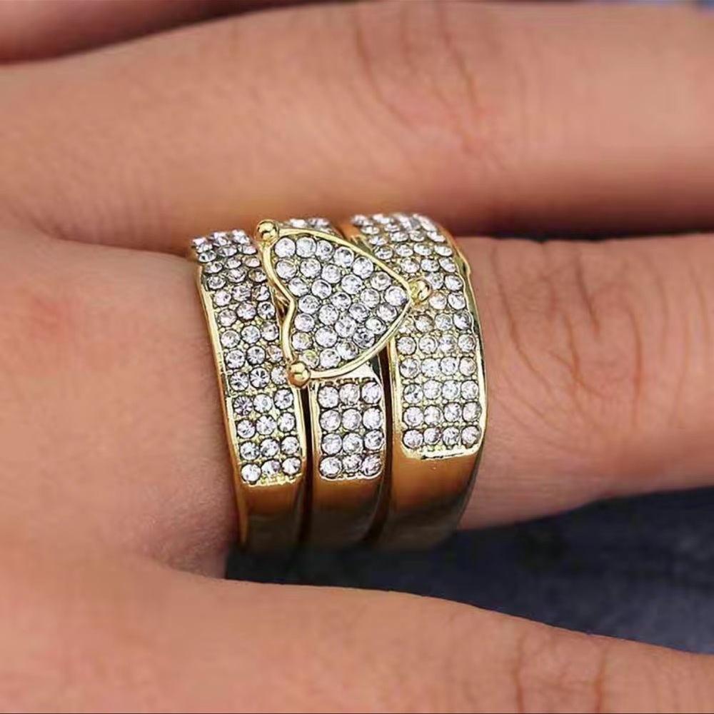 ๐โจ 3pcs/set Sparkling Rhinestone Heart Rings - Perfect Couples - Picture 2 of 4